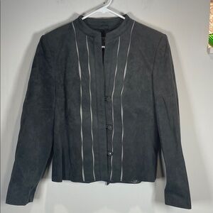 Vintage Gray Faux Suede Minimalist Blazer Jacket Career Chic Women